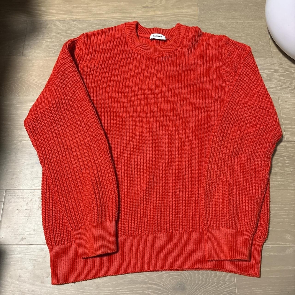 Sandro Red Crewneck Sweater Chunky Knit Cozy